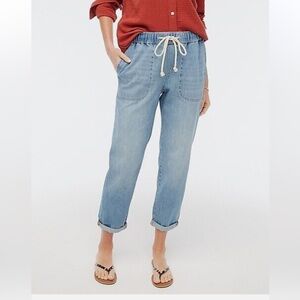 NWT J.crew B0712 Women's denim jogger pant with rope tie clousure Light Blue